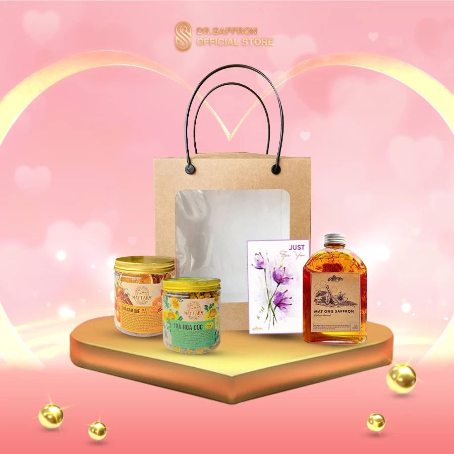 Quà trung thu thương hiệu saffron việt nam gồm Mật ong Saffron + Saffron 1gr + túi giấy