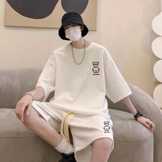 Set bộ cộc tay gấu - Myndi_clothes - bộ quần tay lỡ chất vải tổ ong mặc hè, đi chơi siêu phong cách, set thể thao 5 màu