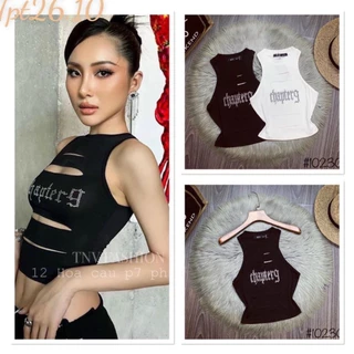 Áo thun ba lỗ sát nách in cười cut out xẻ táo báo hot