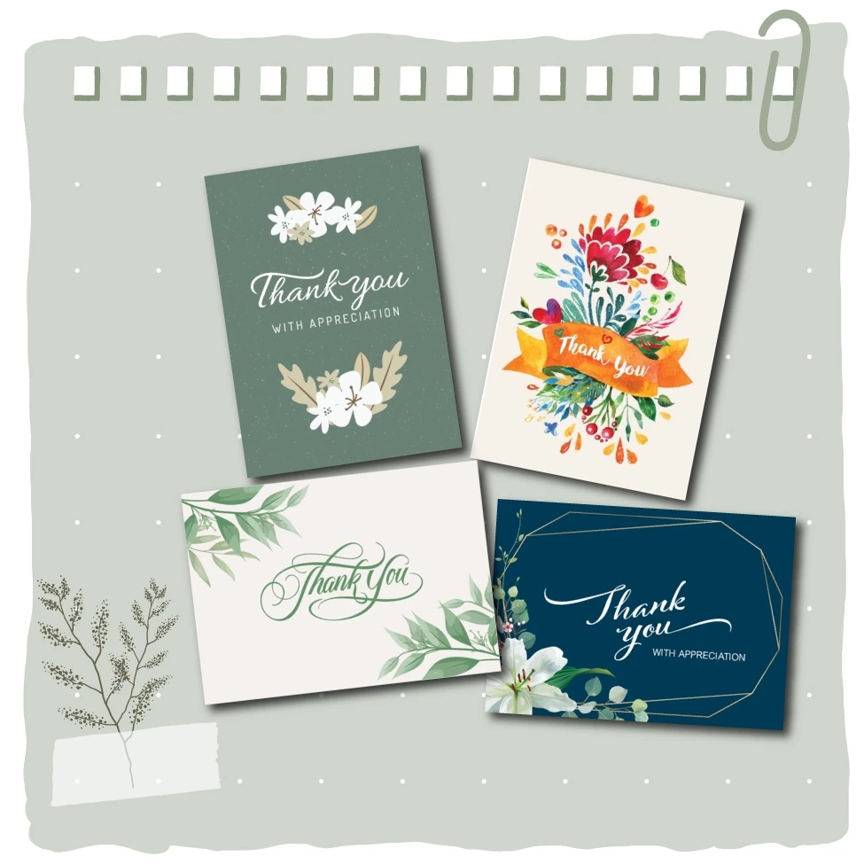 Thiệp cảm ơn Grey, thiệp thank you, 7.5x10cm (Giao mẫu ngẫu nhiên) kèm phong bì, thiệp Việt Nam