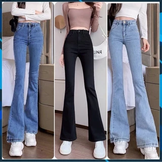 Quần jean bò ống loe đứng co giãn nữ jeans cạp cao phong cách Hàn Quốc sành điệu style năm 2023