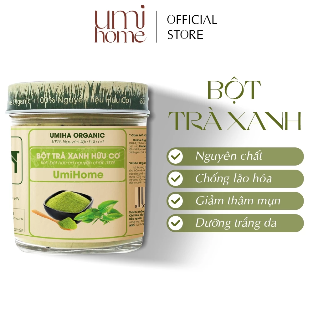 Bột Trà Xanh đắp mặt nạ hữu cơ UMIHOME 135g - sạch mụn thâm, ngừa lão hóa