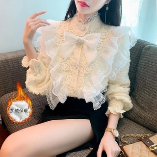 (Hàng order ) Áo sơ mi ren thắt nơ cao hot trend 2023 kèm Ảnh Thật