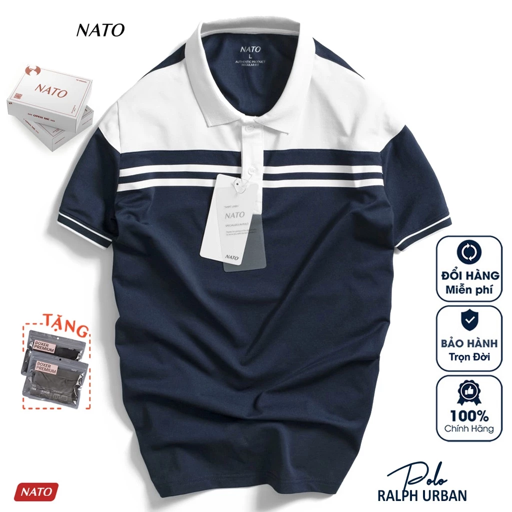 Áo Thun Polo Nam Nato Don Tay Ngắn Có Cổ Màu Trắng Đen Xanh Navy Trơn Vải Cotton Cá Sấu Cao Cấp