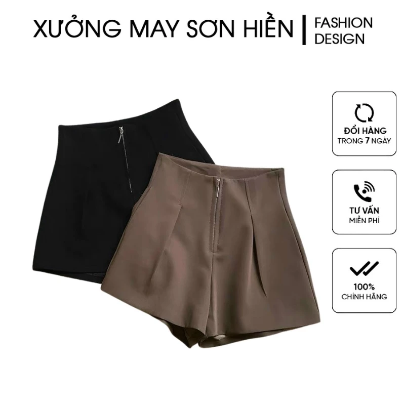 Quần short cạp cao ❤️ Hot Trend ❤️ Quần short nữ lưng cao khóa trước MS38 Xưởng may Sơn Hiền