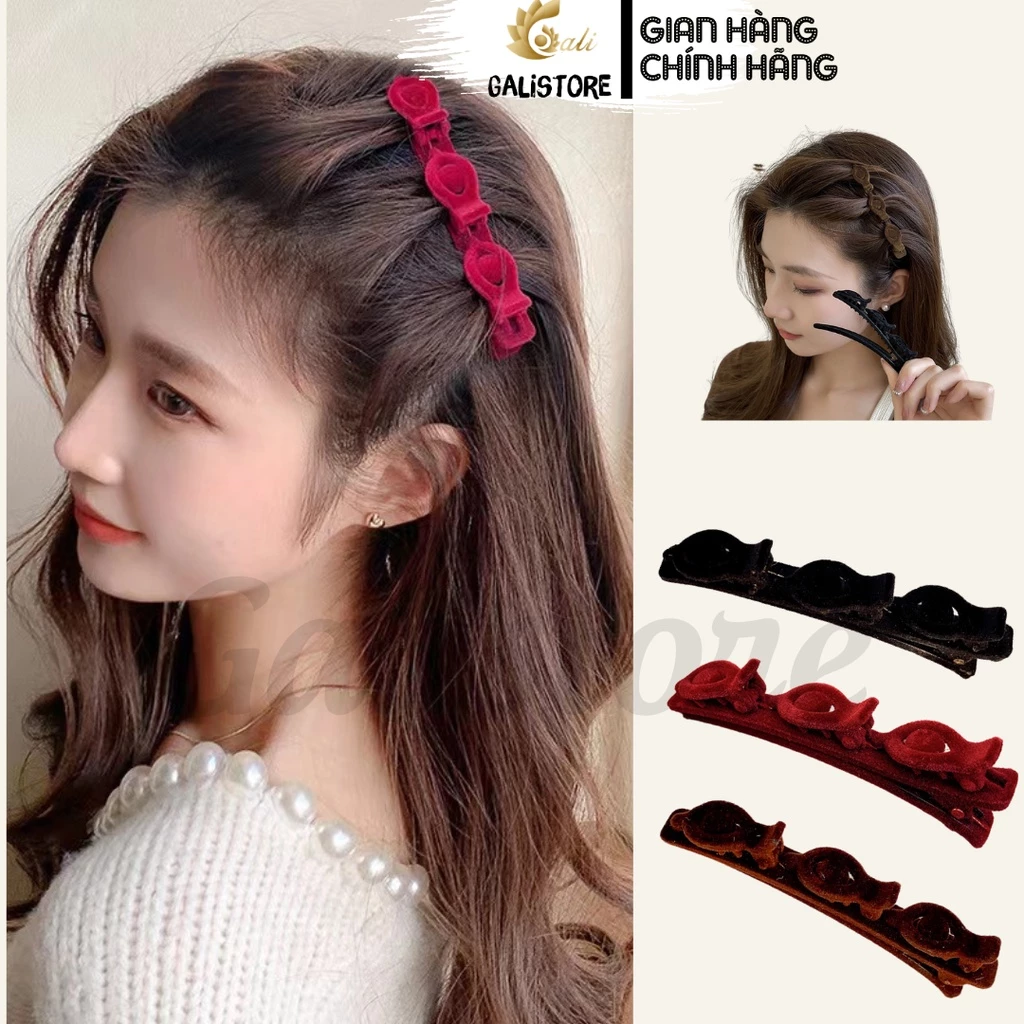 Kẹp tóc mái phối vải nhung độc đáo cho nữ, Kẹp Tóc Bện Dễ Sử Dụng Phong Cách Hàn Quốc Cho Nữ - Galistore