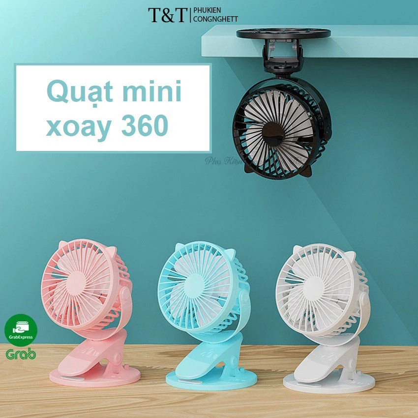 Quạt Mini Kẹp Để Bàn Động Cơ Không Chổi Than Siêu Dễ Thương Xoay 360 Độ Sạc Pin Chống Ồn Dành Cho Văn Phòng, Phòng