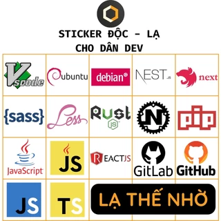 [Sticker ĐỘC LẠ IT] Combo sticker logo công nghệ dành cho developer, lập trình viên, hình dán decor Lạ Thế Nhờ | Ông Dev