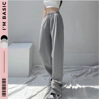 Quần Jogger Ống Rộng Bo Gấu Nữ Màu Xám Quần Sweatpants Phong Cách Thể Thao Dây Rút Nỉ Tăm I'M BASIC GirlyQJG01