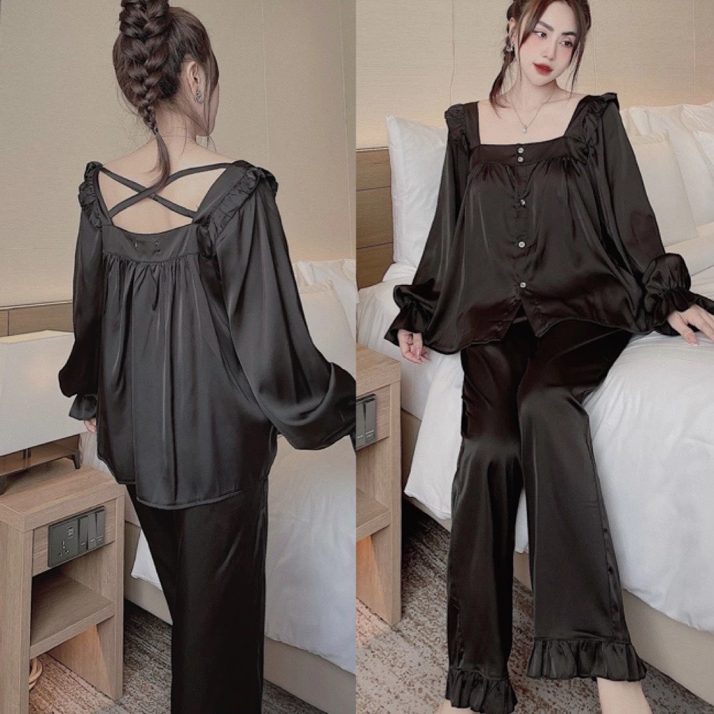 Đồ Ngủ tiểu thư cổ vuông hai dây chéo- Pyjama Nữ Freesize