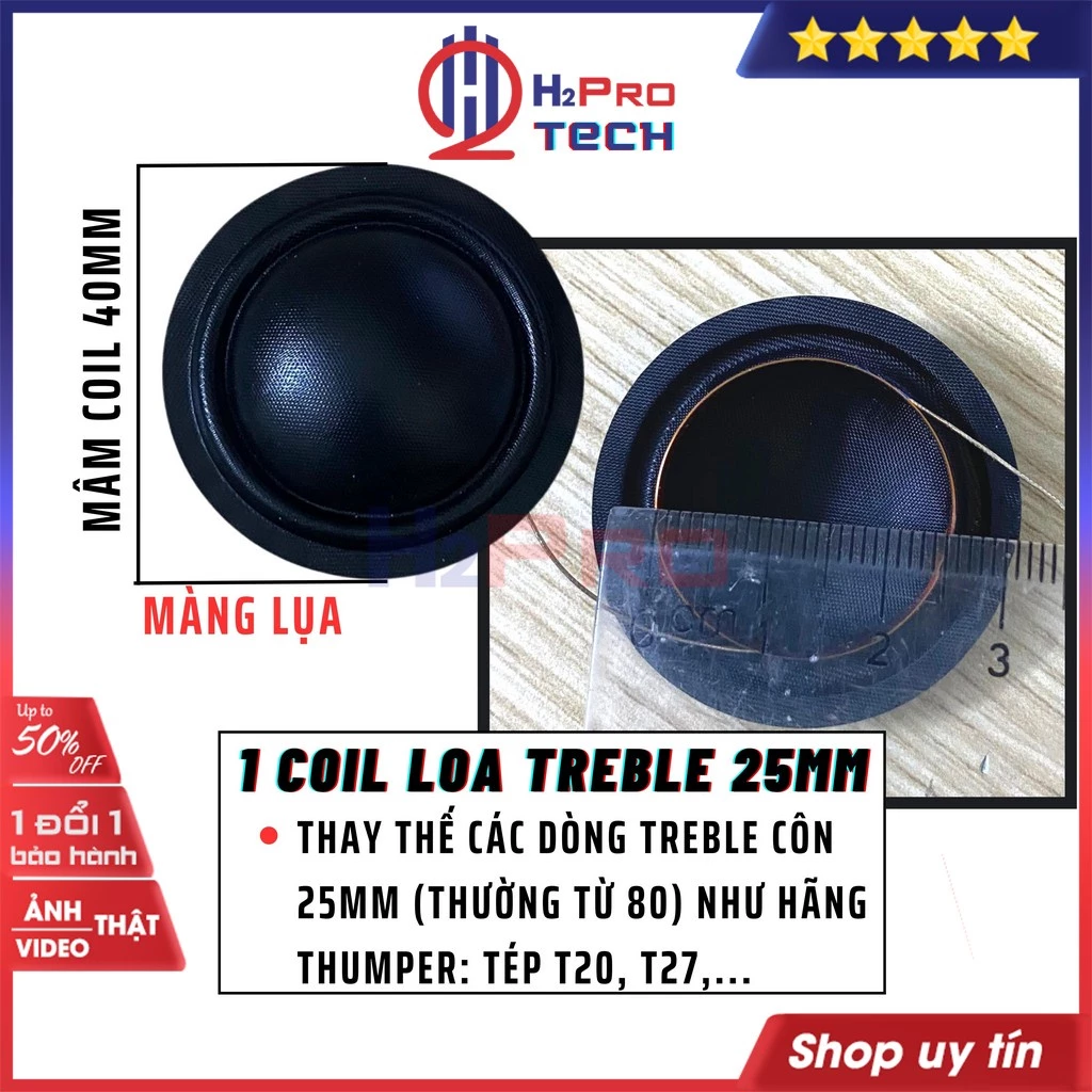 1 Coil Loa Treble 25.5Mm Cao Cấp Côn Đồng, Màng Lụa Cho Tiếng Tép Sáng, Coil Tép 25.5mm Thumper, T20, T27,..-H2Pro Tech