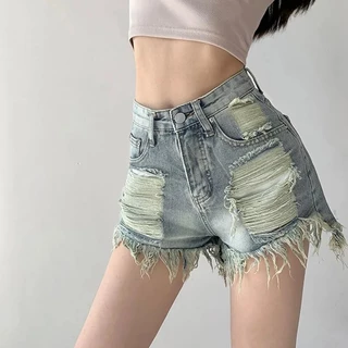 FOCUS local brand Quần short jean nữ thời trang nữ vintage quần lưng cao