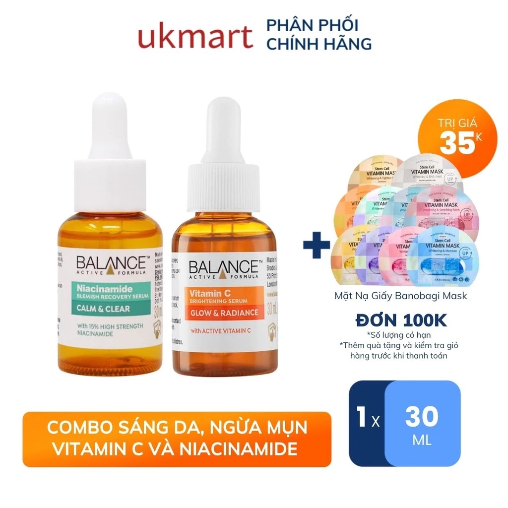 Combo Serum Ngừa Mụn, Giảm Thâm Và Làm Sáng Da Balance Vitamin C và Niacinamide Serum 30ml