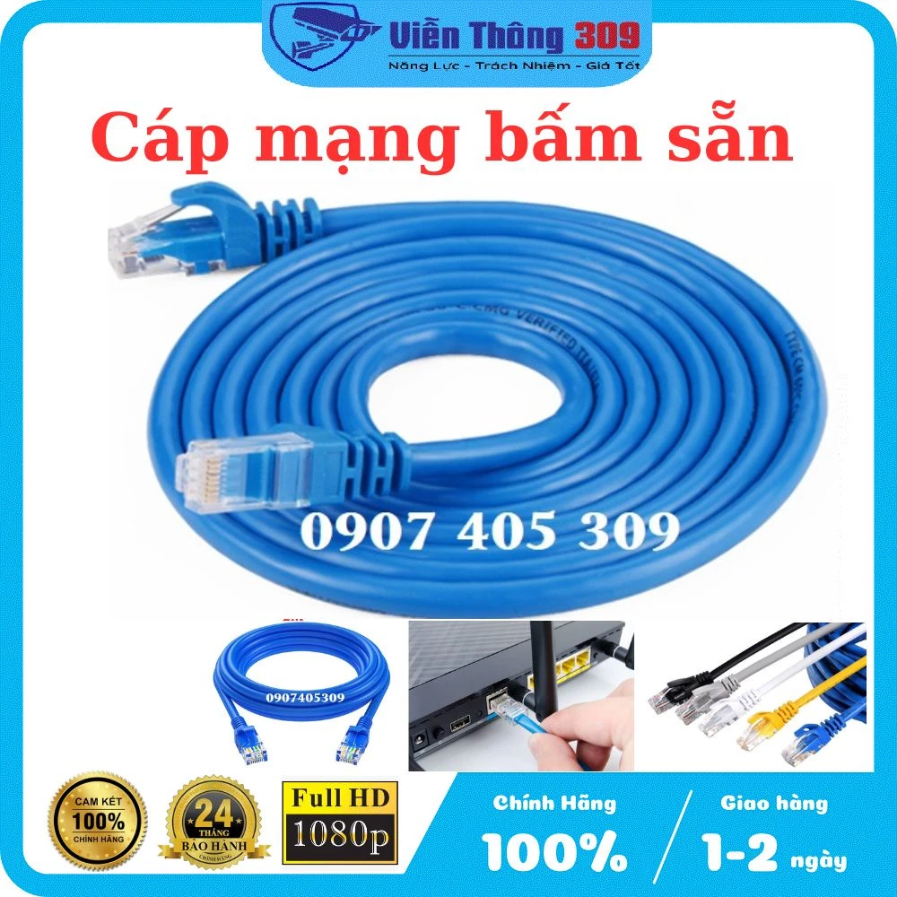 Dây cáp mạng bấm sẵn 2 đầu, cáp dài 1m - 20m