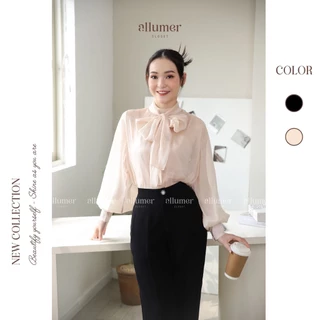 Áo sơ mi nữ cột nơ cổ Allumer Closet tơ tằm ánh tinh tế, sang trọng