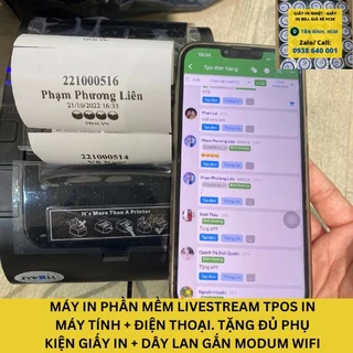 Máy In Chốt Đơn Live Phần Mềm Tpos Moshop Livestream  Facebook Trên Điện Thoại và Máy Tính Zywell 303 2 cổng usb lan