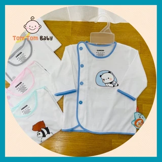 1 Áo sơ sinh Tay Dài Trắng Nút Lêch CUNCON - Size 1,2,3 cho bé sơ sinh -9kg -Chất vải cotton cao cấp, mềm, mịn