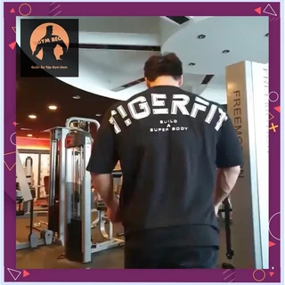 Áo thun oversize tập gym TIGERFIT rộng rãi, thoáng mát, chất vải cotton, hình in chữ lớn siêu bền