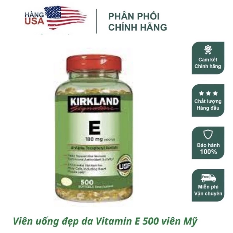 Viên Uống Vitamin E Hỗ Trợ Làm Đẹp Da & Chống Lão Hóa Kirkland Vitamin E 400 I.U 500 Viên