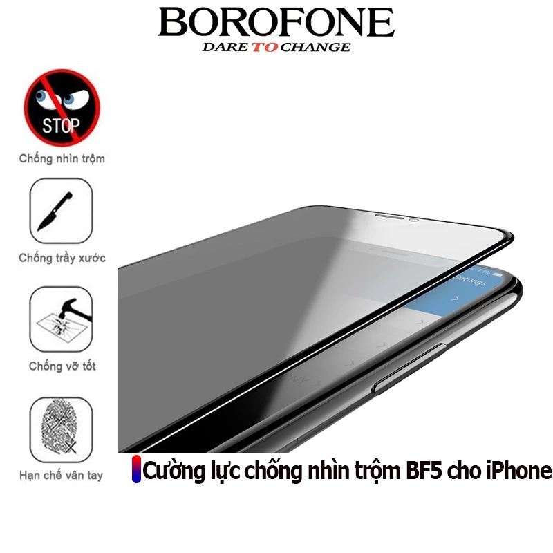 Kính cường lực BOROFONE BF5 chống nhìn trộm full dòng iPhone - Chính hãng