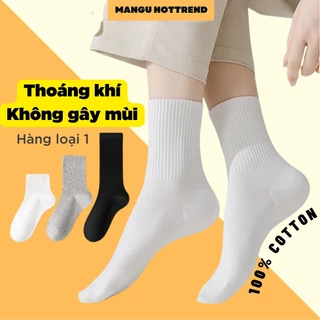 Tất trơn nam nữ cao cổ trắng đen hàng dệt kim cao cấp phong cách hàn quốc