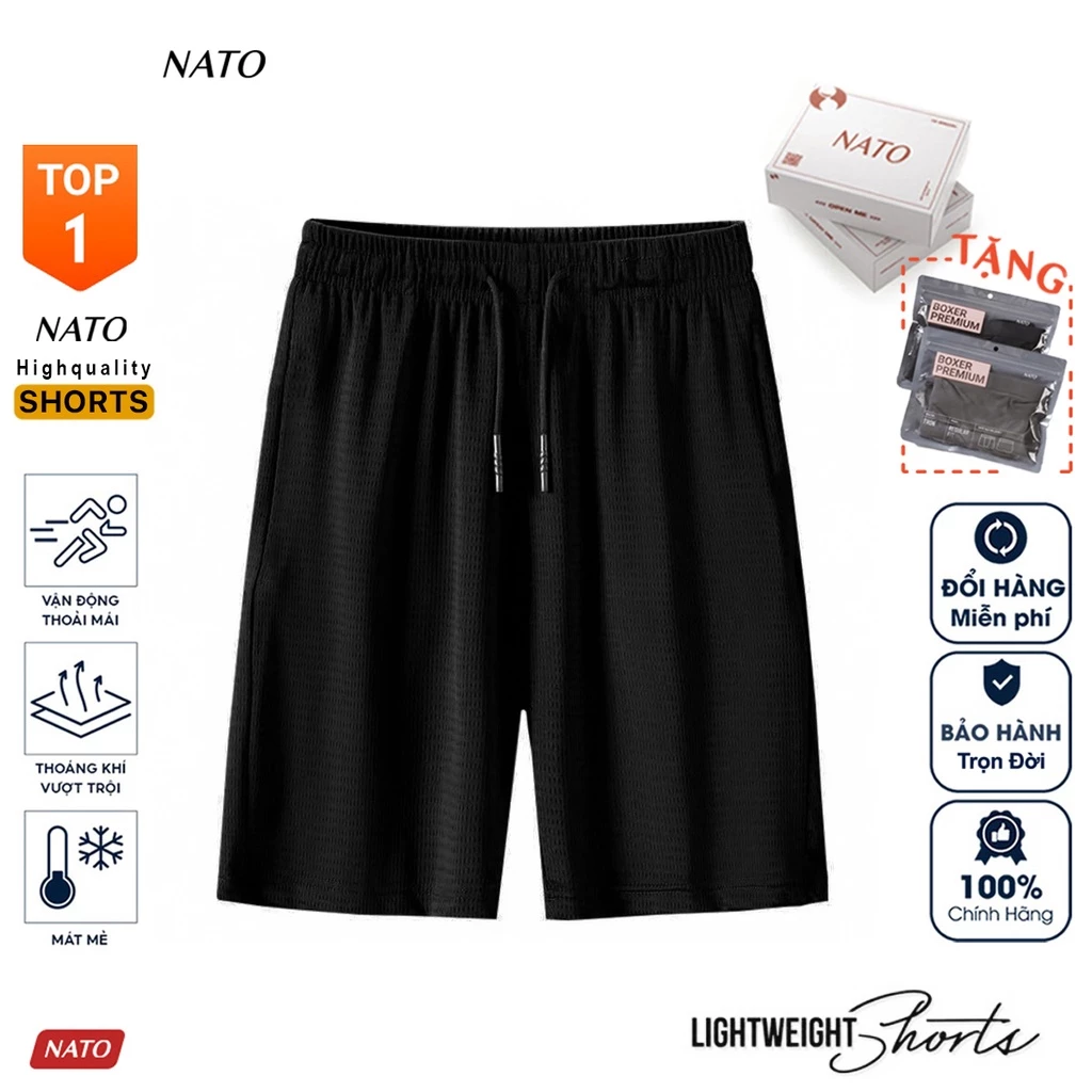 Quần SHORTS Thể Thao Nam Vải Cotton Thun Lạnh Gió Có Túi Xịn Trơn Màu Đen Có Lỗ Dây Co Giãn Đẹp Ngắn Đùi NATO