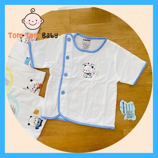 1 Áo sơ sinh Tay Ngắn Trắng Nút Lệch CUNCON - Size 1,2,3 cho bé sơ sinh -9kg -Chất vải cotton cao cấp, mềm, mịn