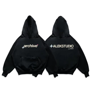 ÁO HODDIE BASIC UNISEX "ARCHIVE" MÀU ĐEN FORM BOXY | ALEKSTUDIO