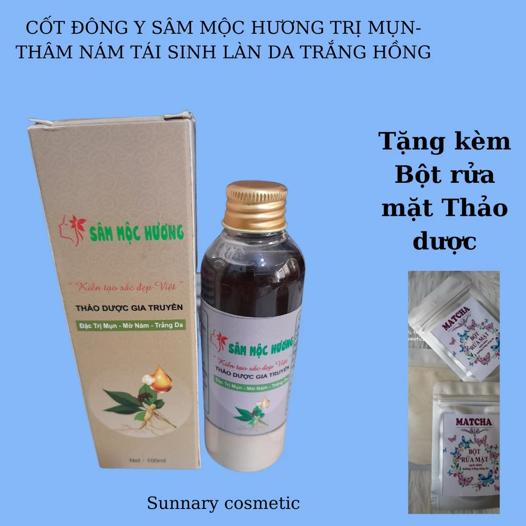 (tặng kèm bột rửa mặt)Tái tạo da Cao Cấp Đông y Sâm Mộc Hương 100% thiên nhiên bong mạnh hỗ trợ da khoẻ đẹp