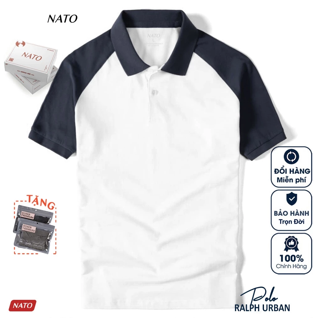 Áo Thun Polo Nam Nato Raglan Đẹp Tay Ngắn Có Cổ Màu Trắng Xanh Đen Trơn Vải Cotton Cá Sấu Cao Cấp