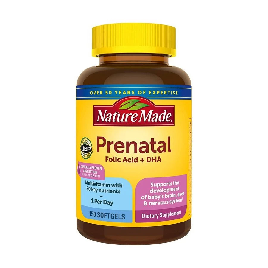 Viên uống cho bà bầu Nature Made Prenatal Folic Acid + DHA loại 150, 90 viên của Mỹ (Mẫu mới)