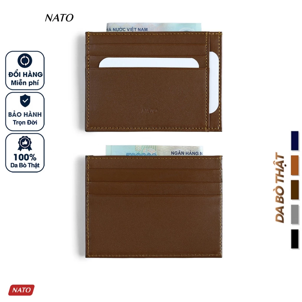 Ví Nato Mini Nam Nữ Da Bò Cao Cấp Sang Trọng Đựng Thẻ Nhỏ Gọn Bền Đẹp Màu Đen Nâu Xanh Cardholder