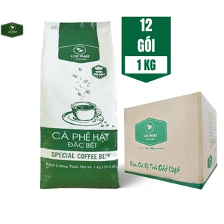 Thùng Cà Phê Hạt Đặc Biệt Lộc Phát Pha Máy 12 Gói x 1 Kg