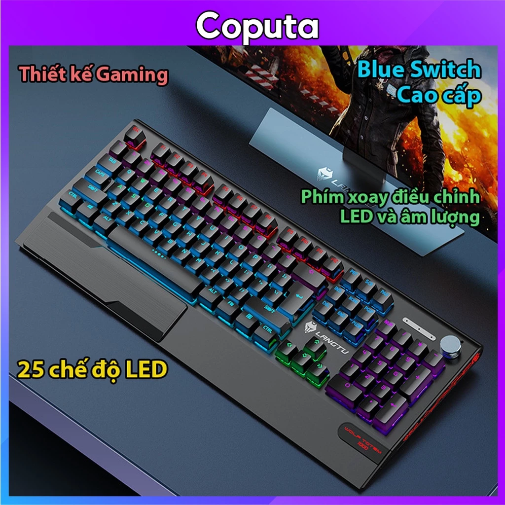 Bàn phím cơ Coputa bàn phím máy tính laptop gaming chơi game full LED Langtu K1000