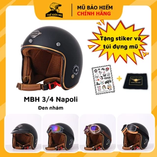 Mũ bảo hiểm 3/4 đầu Napoli cao cấp màu đen nhám,nón bảo hiểm 3 4 gọn nhẹ cho nam và nữ,free size,bảo hành 12 tháng