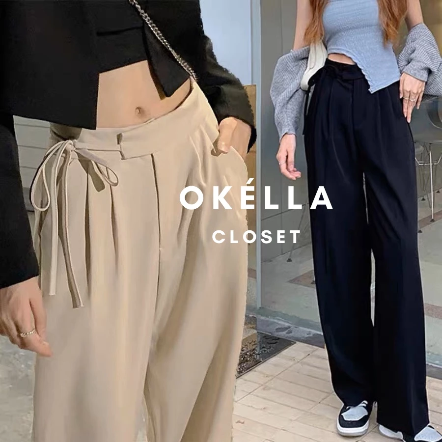 Quần ống suông nữ thắt dây Ulzzang, quần tây ống xuống 1m Okélla