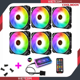 Bộ 6 Quạt Tản Nhiệt Coolmoon X1 Black - Fan Led RGB Coolmoon X1 Black + Bộ Hub Coolmoon và điều khiển