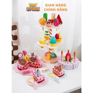 Bộ đồ chơi nấu ăn cột kem bằng gỗ toystore FUDAER họa tiết hồng đáng yêu cho bé