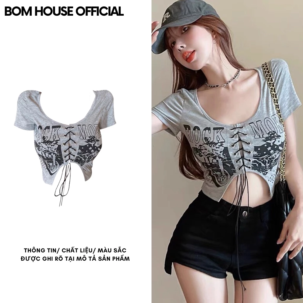 Áo Croptop Nữ Ôm Body ROCK Cổ Tròn Chất Thun Borip Mềm Mịn Bomhouse