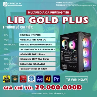 Bộ PC Gaming / Multimedia Đa Phương Tiện - LIB GOLD PLUS / Intel I7-12700K / RTX 3060 12GB OC ( BH: 36 Tháng )