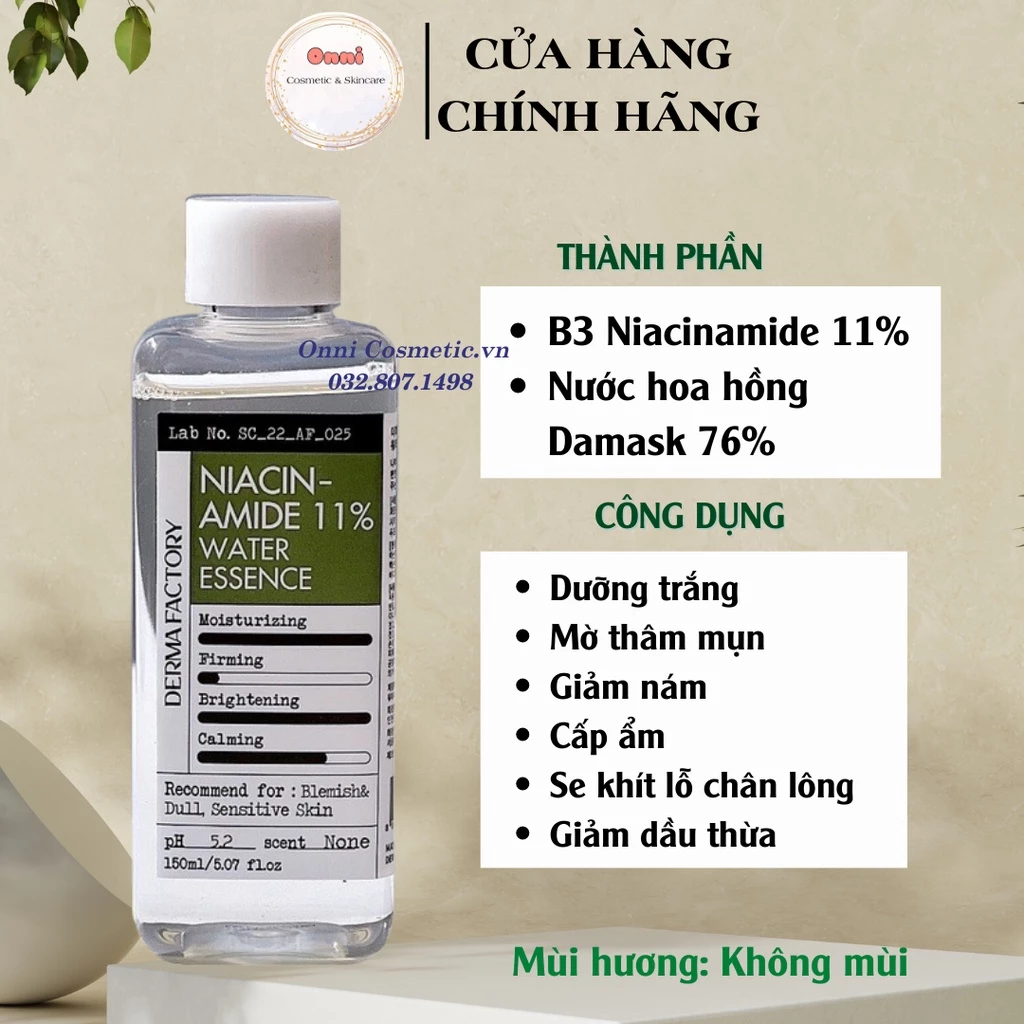 Nước hoa hồng Toner B3 Niacinamide 11% dưỡng trắng Derma Factory 150ml