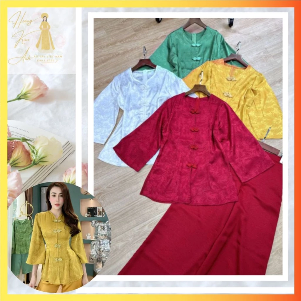 Bộ lụa bà ba đi lễ tay xòe cao cấp đồ lam đi chùa nữ cách tân vải lụa trơn áo dài trơn phi bóng, áo dài lụa thêu hoa