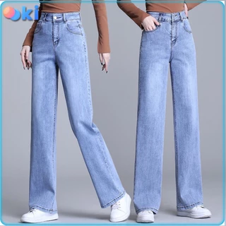 Quần Jeans Ống Rộng Nữ OoKi Cạp Cao Cotton Co Giãn 4 Chiều Quần Bò Ống Rộng Lưng Cao 3 Màu