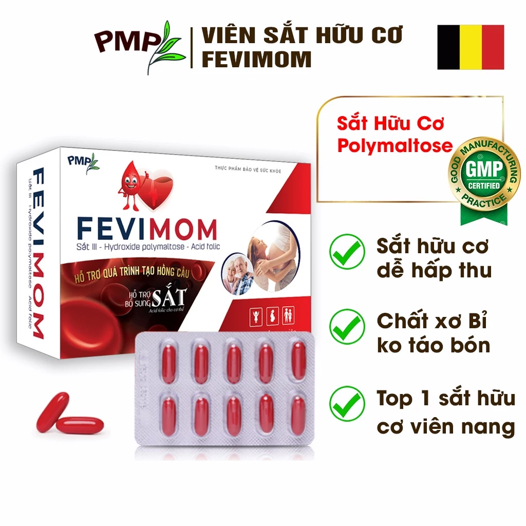 Sắt Hữu Cơ Fevimom PMP Bổ Sung Sắt Và Các Vitamin Thiết Yếu Cho Bà Bầu, Mẹ Sau Sinh, Người Lớn