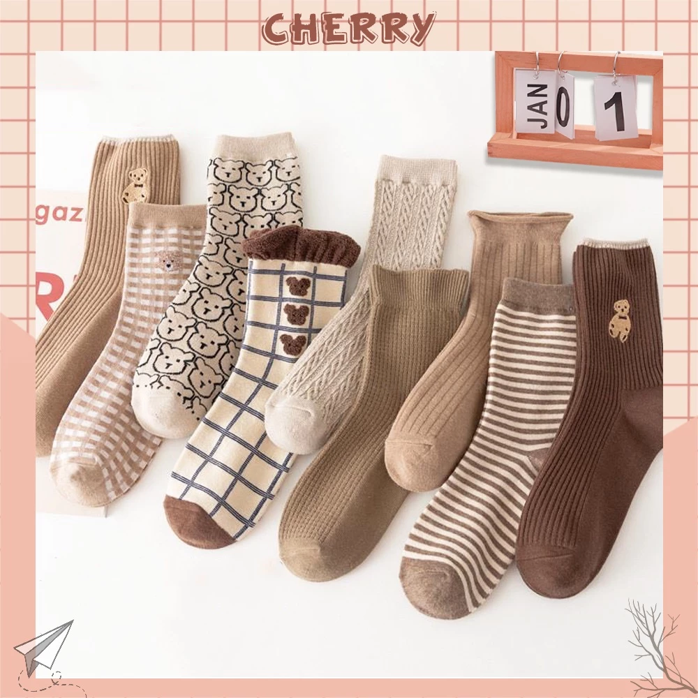 Tất cổ cao nữ họa tiết dễ thương chất liệu cotton co giãn 4 chiều - Cherry shop