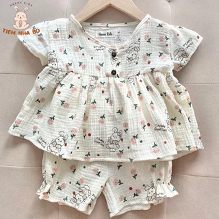 Đồ bộ cộc tay cánh tiên cho bé gái vải Xô Muslin size 5-15kg Tiệm Nhà Bơ