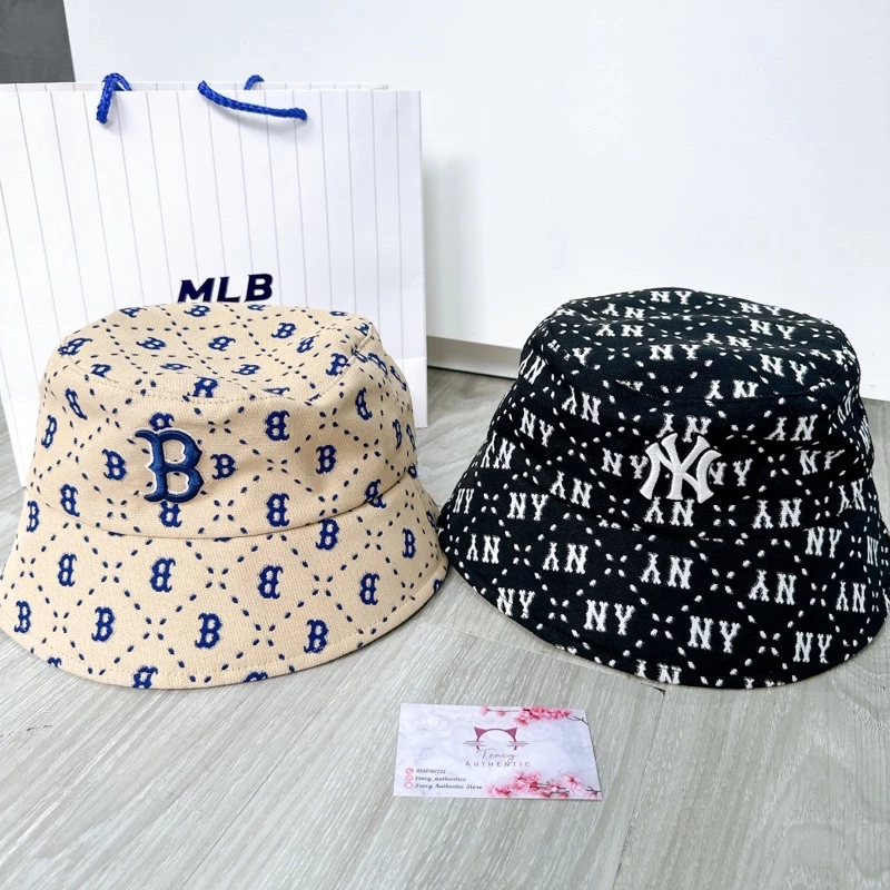 (CHÍNH HÃNG) Mũ MLB bucket lưỡi trai Monogram Nylon vuông chéo Unisex nam nữ thời trang