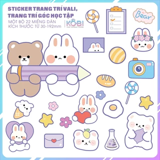 Sticker Cute Bunny Bear Dán Vali - Sticker trang trí góc học tập