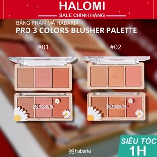 Bảng phấn má Habaria Pro 3 Colors Blusher Palette 3 ô tone cam hồng siêu xinh bám phấn