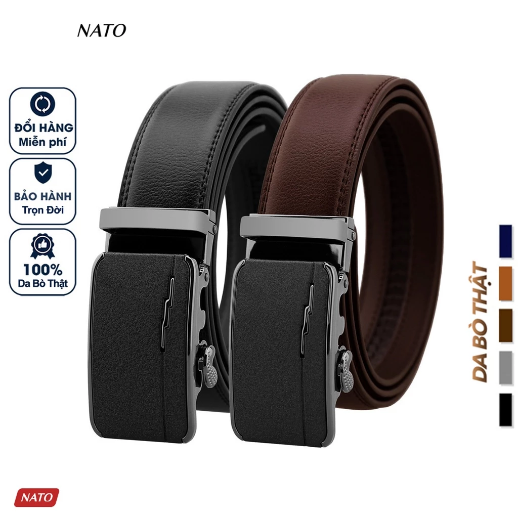 Thắt Lưng Nam Nato Leather Khóa Tự Động Da Bò Cao Cấp Bền Đẹp Sang Trọng Công Sở Đi Làm Màu Đen Nâu
